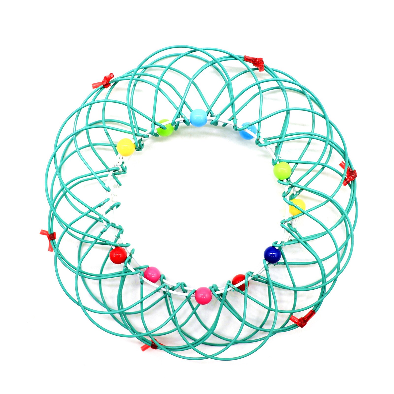 Multiple Changes Iron Hoop Ring Toy Small Iron Wire Circle Toy with Color Beads Hundred Flower Magic Iron Ring FEA889: Green