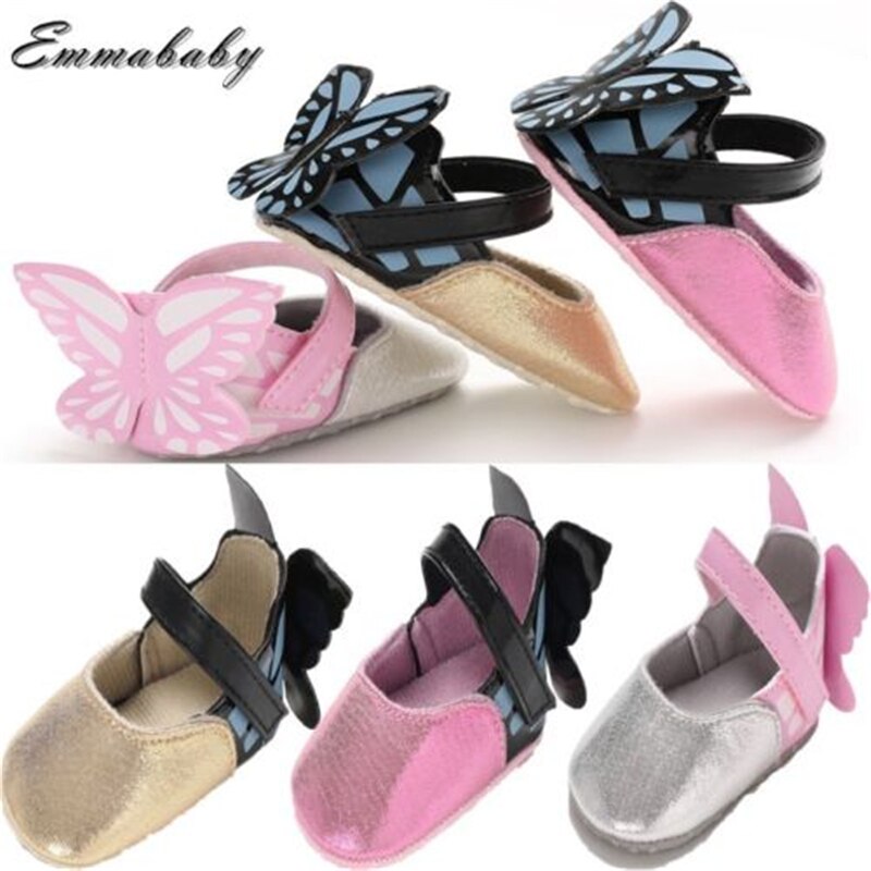 ¡Novedad! Rosa metalizados de zapatos de bebé niña en papel de aluminio, zapatos de mariposa para bebé