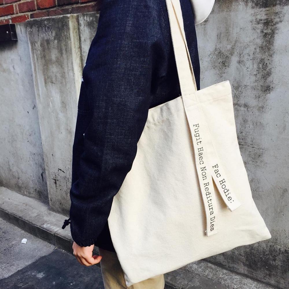 Women Canvas Bag Letters Belt Cotton Fabric Shoulder Bag Female Reusable Shopper Tote Ladies Eco Cloth Shopping Bags