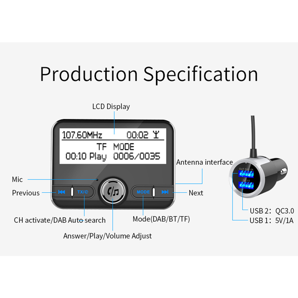 Bærbare radioer dab digital fm-radiomottaker  bt4.2 fm sendere lcd vise usb-lader