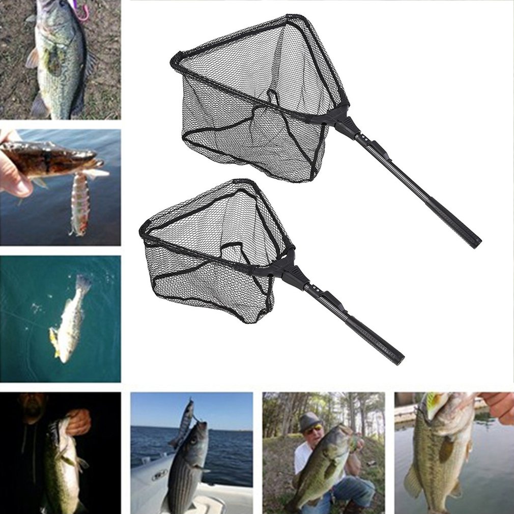 Folding Fishing Brail Net Telescopic Collapsible Rhombus Single Section Triangle Dip Landing Pole Scoop Net Tool For Fly Fishing