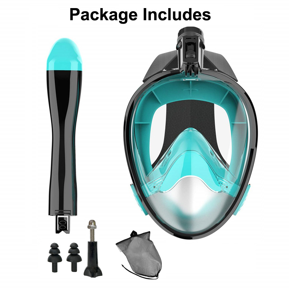 Helmask med snorkel, dykmask för vuxna och ungdomar, läckagefri, imfri, 180 ° panoramavy med kamerafäste, säker andning