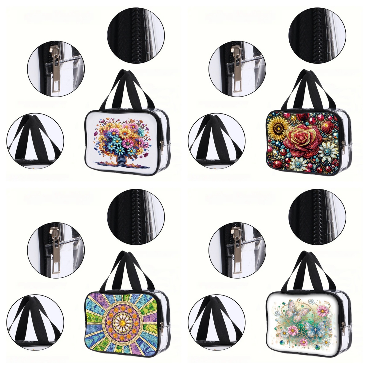 Bolsas de mano con pintura de diamantes y flores DIY para mujer, bolsas de cosméticos de PVC para viaje, bolso transparente para de uso diario, 1 ud.