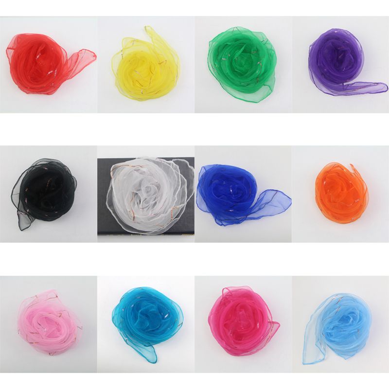 Children Kids Kindergarten Performance Dance Scarves Bright Candy Color Gold Wire Juggling Movement Square Scarf Kerchief Props