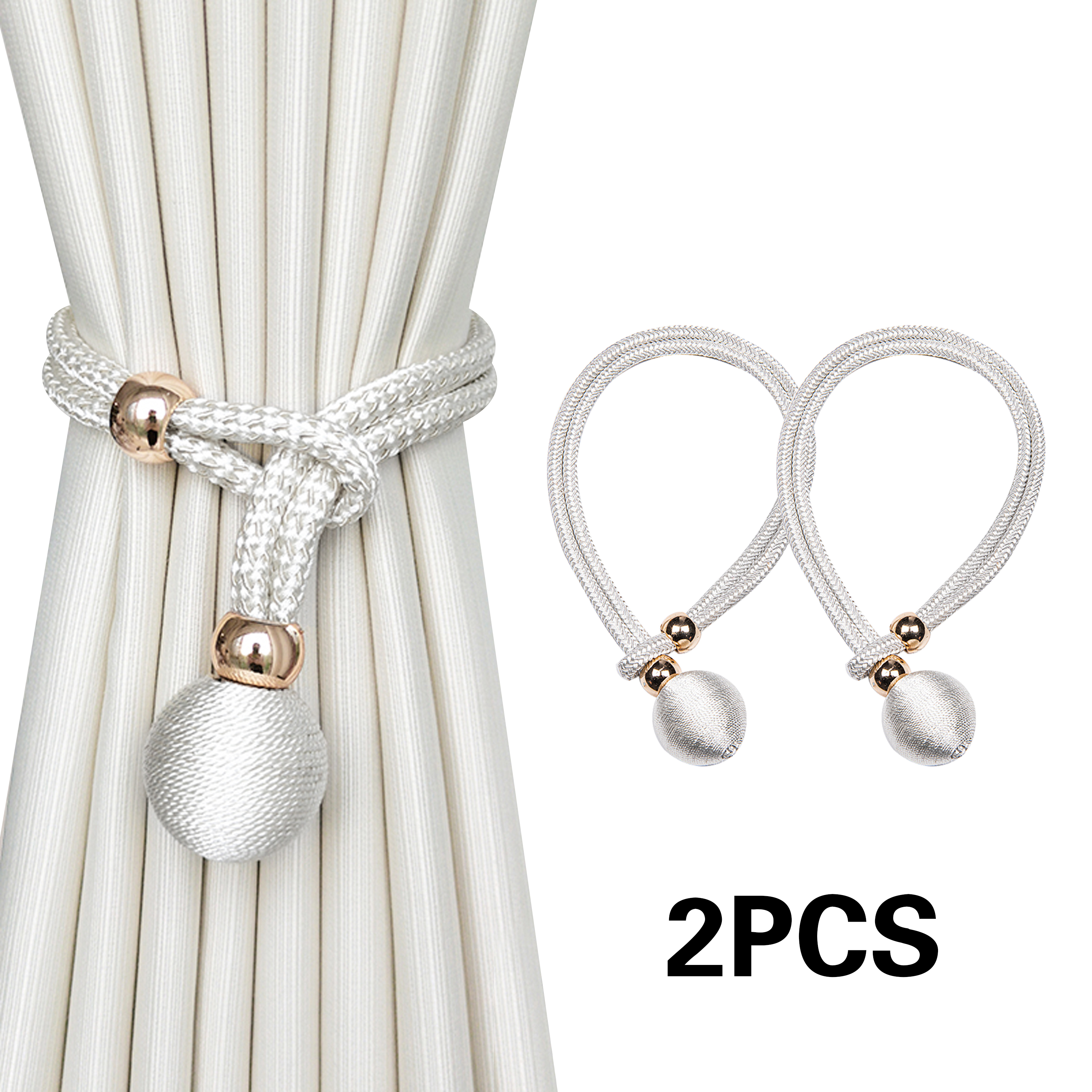 Bridas para cortinas de bolas francesas de lujo ajustables, duraderas, fáciles de instalar, sin necesidad de perforación, para dormitorio y sala de estar, 2 uds.: Blanco