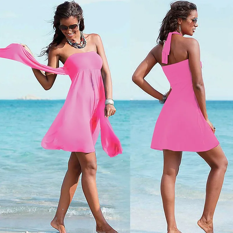 Beach Dress Cover Ups Swimsuit Swimming Sundress Beachwear Wear Pareo Crotch Tunic Woman Girl Bikini Bathing Suit Clothing VB007