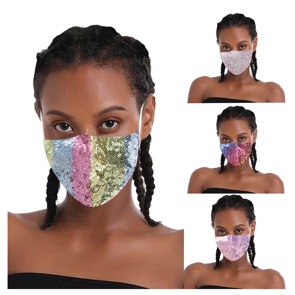1Pcs Glinsterende Vrouwen Volwassen Masker Wasbare Paillette Verstelbare Safet Vervangbare Beschermen Haze Stofmasker Mond Cover