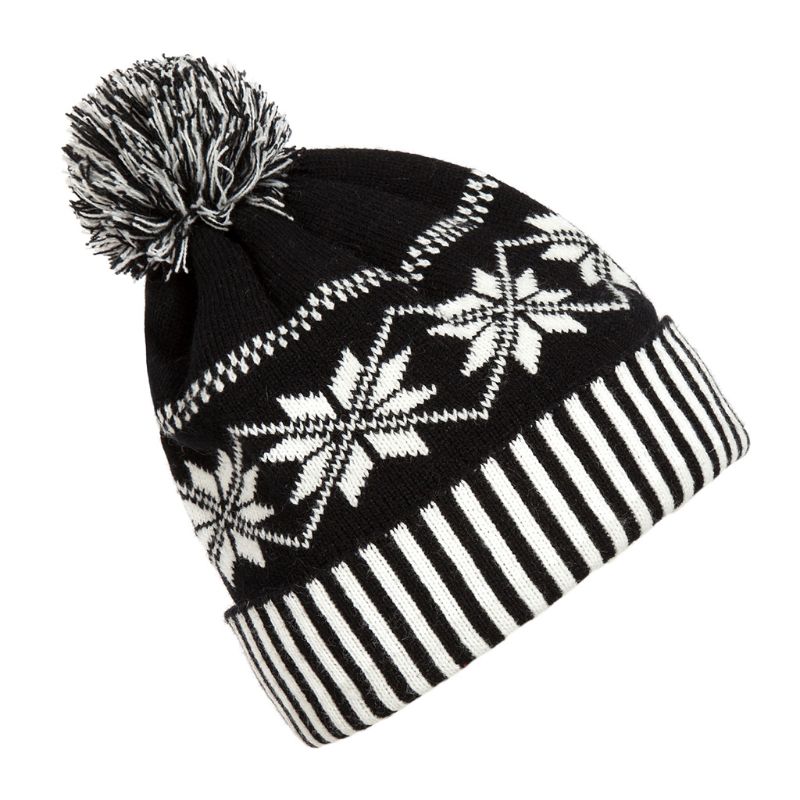 Kvinder mænd vinter strikhue klassisk sort hvid snefnug stribet geometrisk mønster hue hue med fluffy pompon kugle