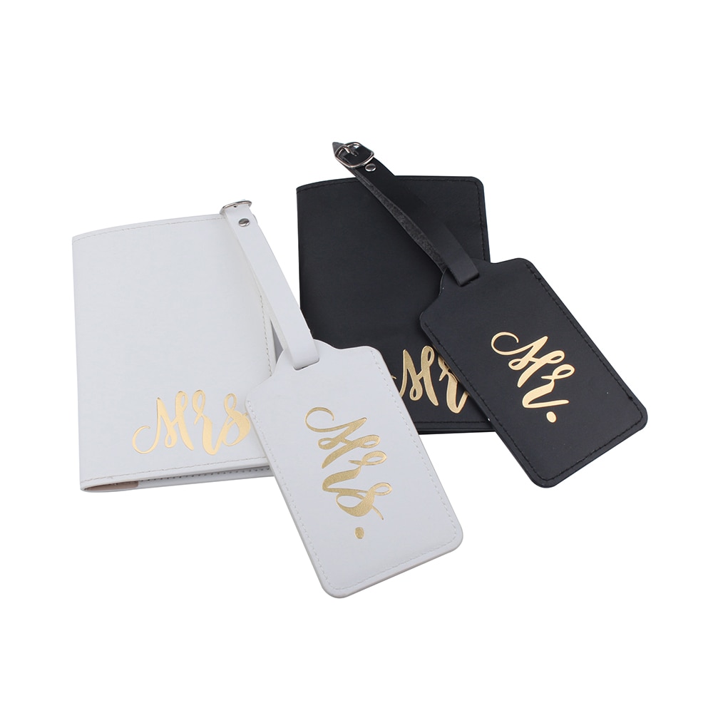 Pu læder mr. mrs. rejsetilbehør sæt bagagemærke & passæt rejsetilbehør id-mærke pasholder  lt37 ch 12