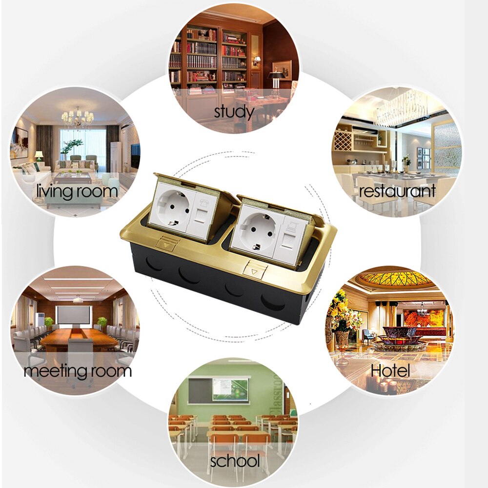 2 Position Multifunctional Ground Socket Waterproof Pop-up Ground Floor Socket With USB Charging Port EU Standard Hidden Sockets