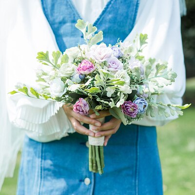 JaneVini Seide Brautjungfer Bouquets Künstliche Pfingstrose Rose Trouw Boeket Kleine Größe Braut Hochzeit Bouquet Griff Braut Blumen: Light Purple Rose