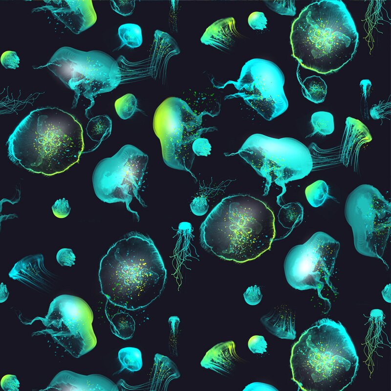 Spandex Fabric for dress Digital Printing Customization Jellyfish Pattern Stretch Thin Cloth DIY Clothes Shirt Sewing Materials: S0029 / 50cmX145cm