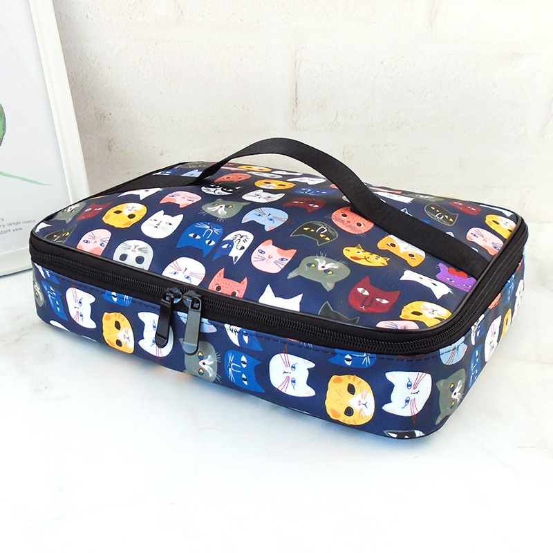 Płócienne torby na lunch dla dzieci przenośne funkcjonalne płótno w paski izolowane termiczne jedzenie piknik dla dzieci lodówka pudełko na drugie śniadanie torba Tote: Brązowy