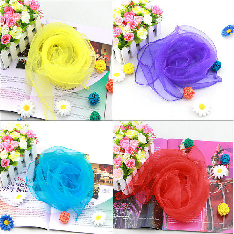Foulard carré en mousseline de soie pour femme, serviettes de gymnastique, danse, couleur bonbon, rouge, jaune, violet, vert