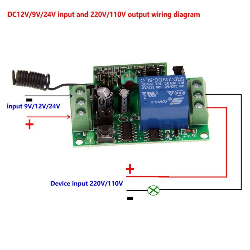 Dc 9v 12v 24v 1 ch 1ch rf trådløs fjernbetjening switch system, sender + modtager med en knap ,315 / 433 mhz