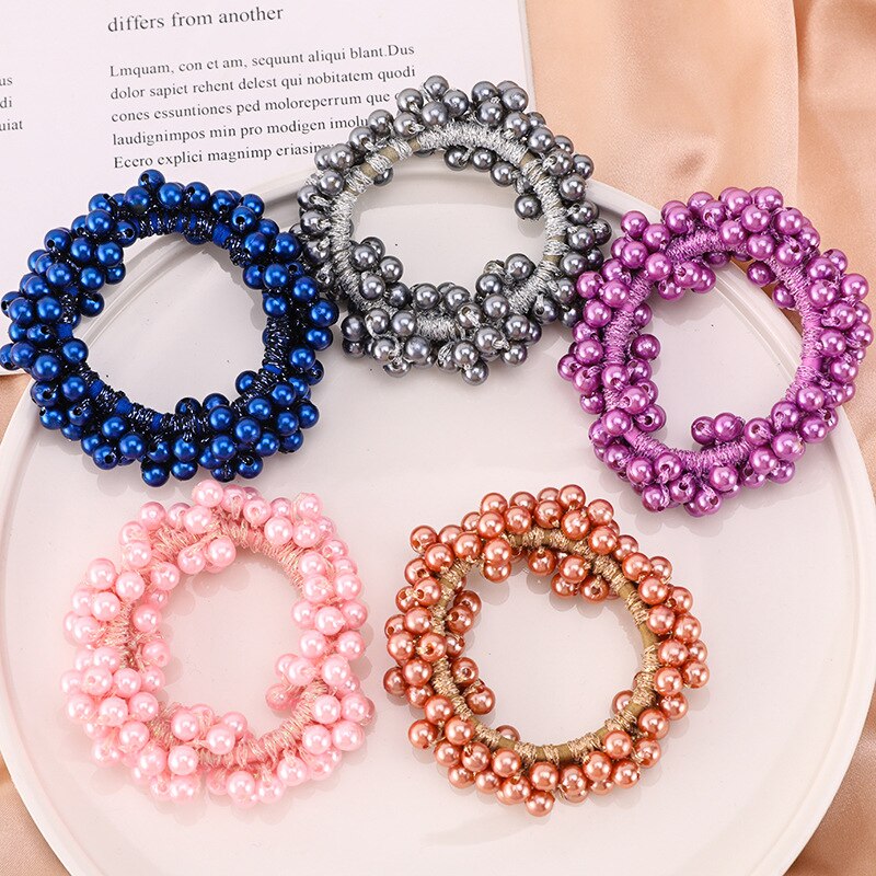 Lazos elegantes para el pelo para niña y mujer, gomas para el pelo con perlas, lazos de goma, coleteros, accesorios para el cabello, bandas elásticas para el cabello