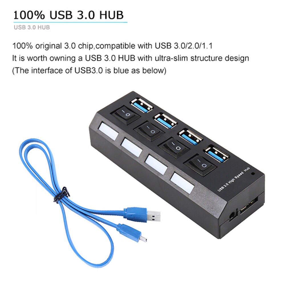 4 bærer usb 3.0 hub splitter boks uk/oss/au/eu plugg 5 gbps superhastighet kompakt ekstern vekselstrømadapter til mobiltelefon datamaskin