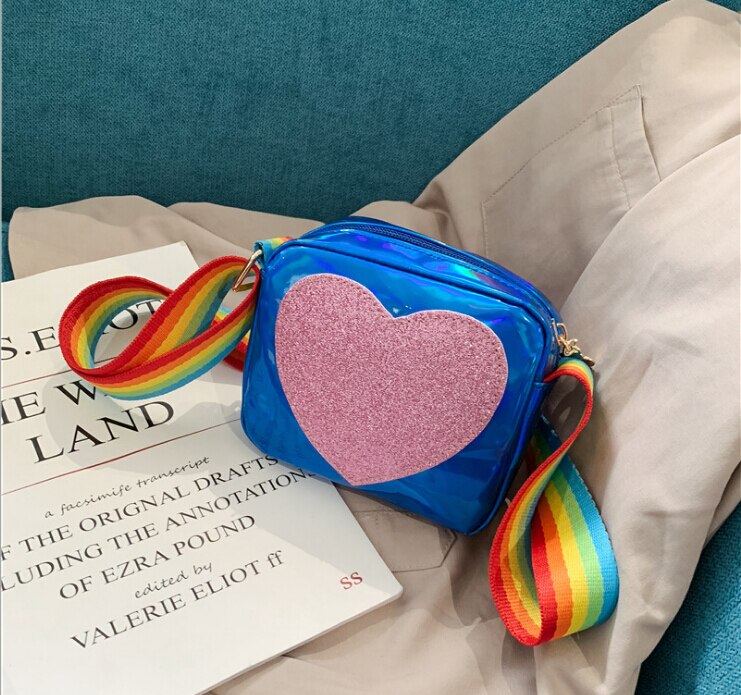 Baby mädchen kleinkind tasche lässig eins-schulter tasche regenbogen schulter Gurt liebe dekoration umhängetasche niedliche: Blau