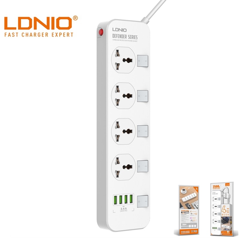Ldnio eu/oss /uk 10a 2500w strømuttak bryter plugg 4 usb smart forlengelse multifunksjon strømforsyning stripe lader adapter