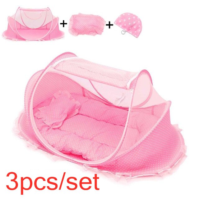 Baby Bettwäsche Krippe Netz Tragbare Faltbare Schlaf Netz Neugeborenen Moskito Zelt freundlicher Bett Zelt Moskito Netz für Baby Krippe: 3Stck einstellen Rosa