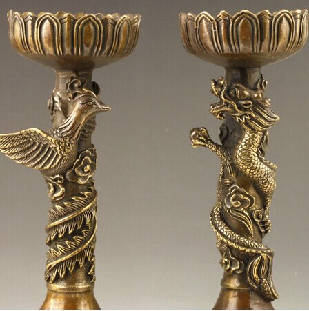 Chandelier chinois en forme de Dragon et phénix | Paire de statues, en Bronze fin, faites à la main, en 3 + + +