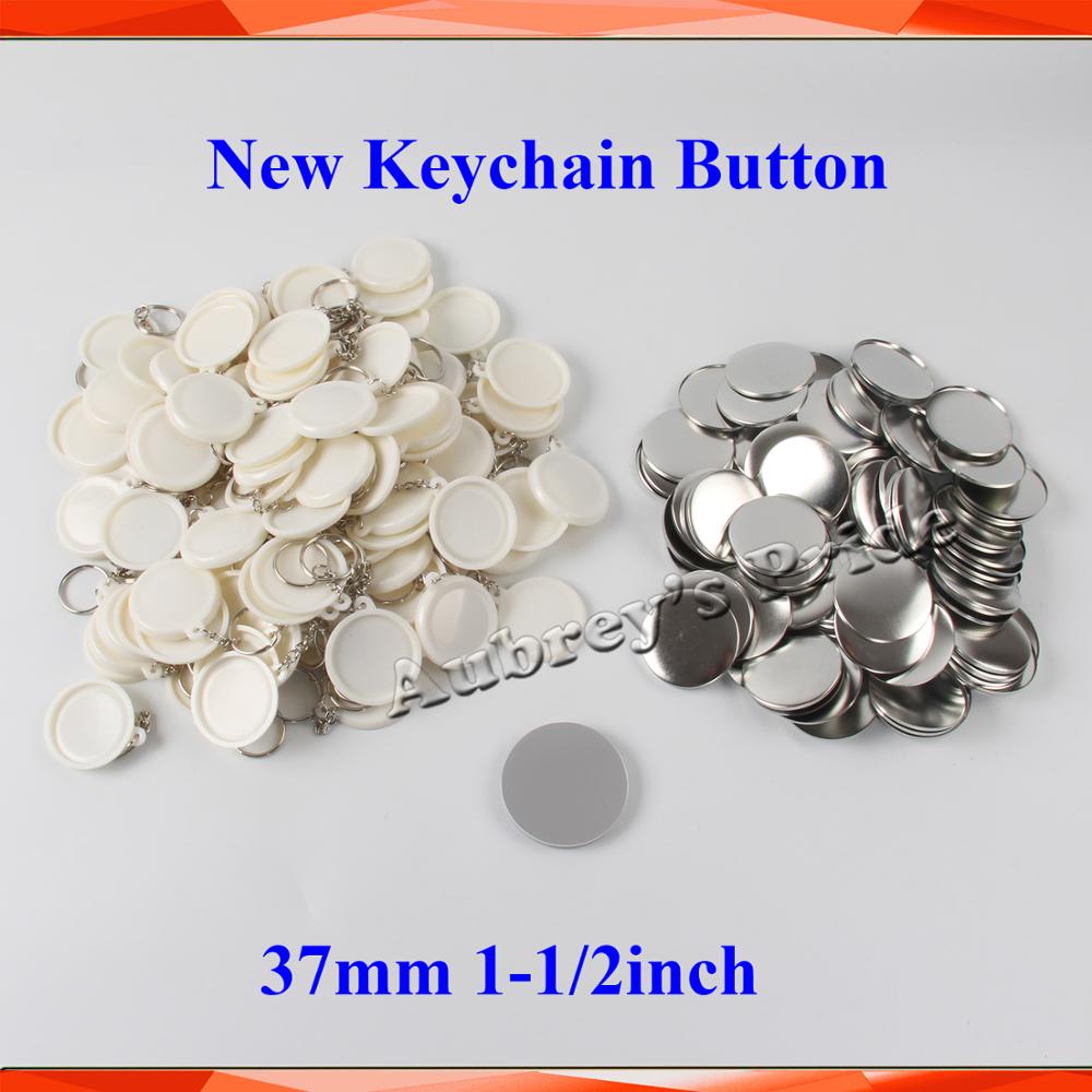 1-1/2 &quot;37mm 100 Sets Plastic Sleutelhanger Badge Knop Wit of Zwart 2 Kleur aanbieding Supply Materialen Maker Machine: White