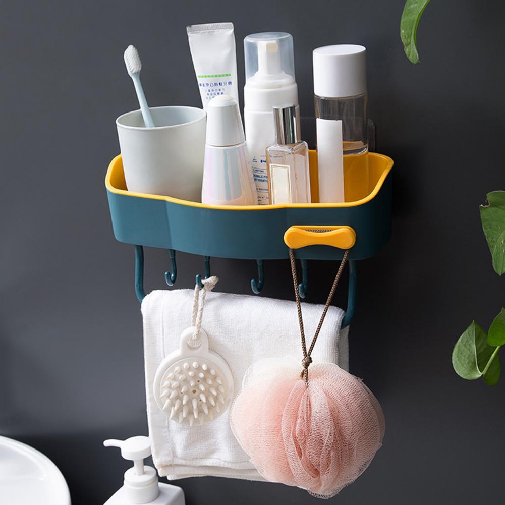 Shower Caddy Rounded Edge Space Saver Removable Hook Traceless Tray Bathroom Organizer Bathroom Shelf for Dorm