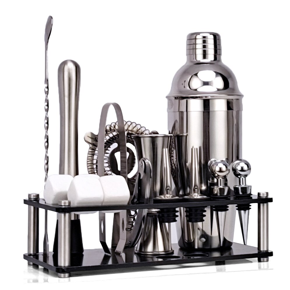Bartender Kit， 16-Piece Cocktail Shaker Set Whiskey Stone Acrylic Stand， For Mixed Drinks Martini Bar Tools Set Stainless Steel