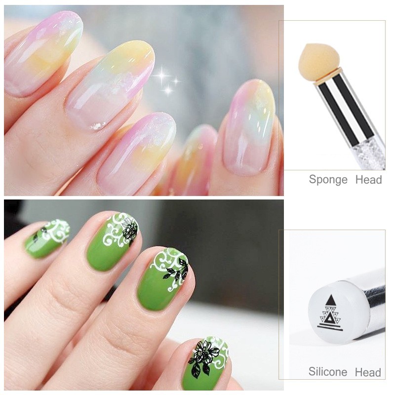 1 hoofd Nail Art Gel Polish Spons Gradiënt Borstel 1 Hoofd Siliconen Stamper Strass Steentjes Handvat met 4 Vervangbare Heads NBL383