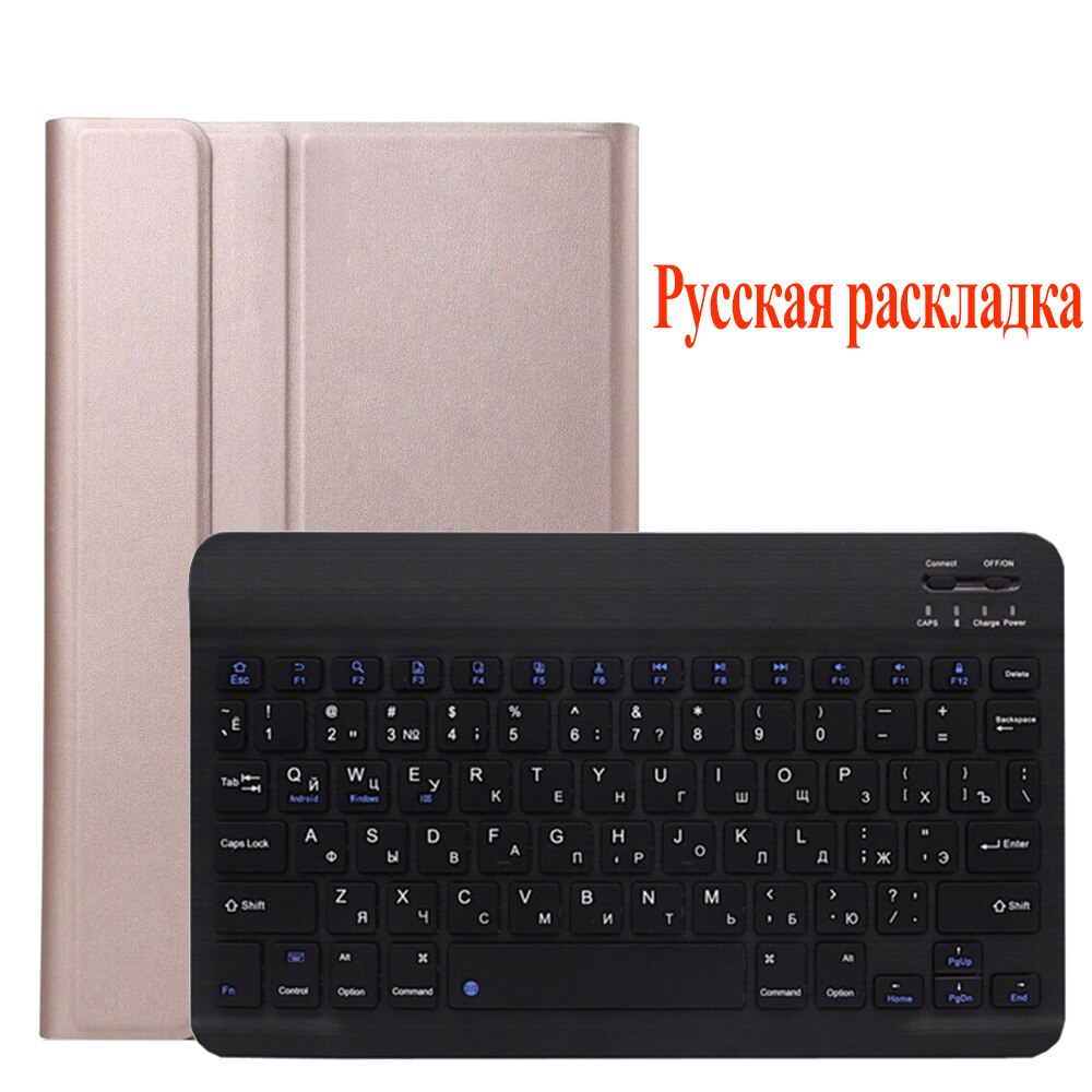 Caso de teclado para samsung galaxy tab s6 10.5 SM-T860 SM-T865 2019 caso russo inglês teclado sem fio capa protetora tablet: Rose Gold-Russian