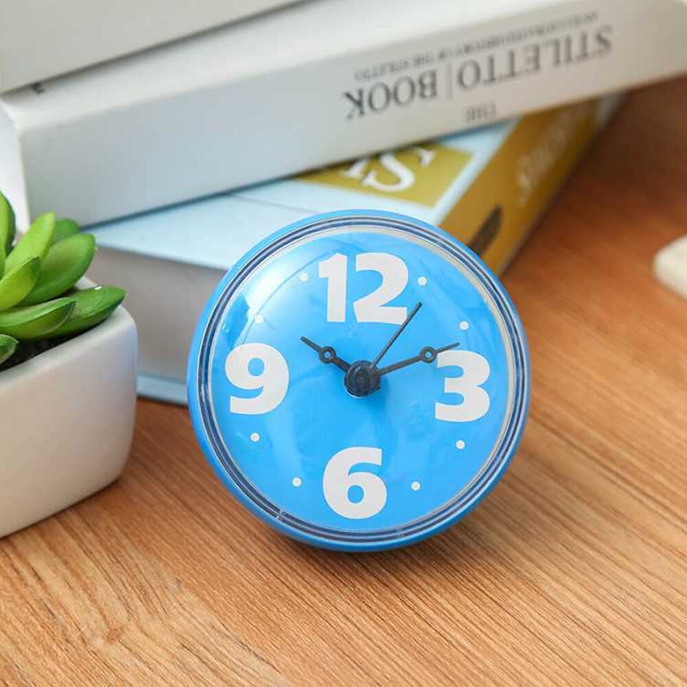 Bathroom Refrigerator Mirror Wall Clock Suction Cup Ornaments Anti Fog Accurate Window Kitchen Mini Waterproof Pointer: Blue