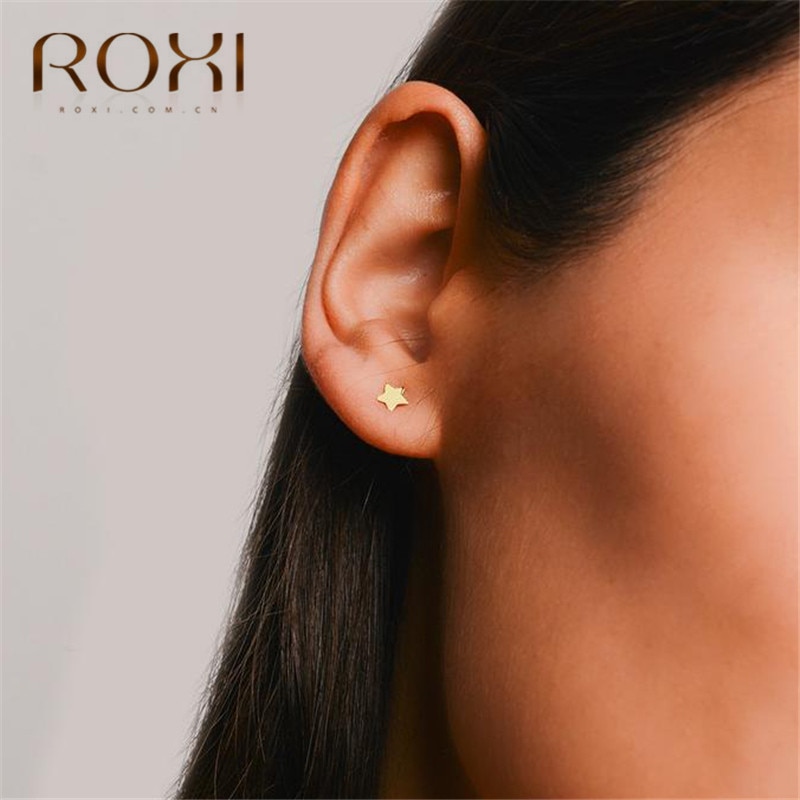 ROXI Jewelry 925 Sterling Silver Earrings for Women Minimalist Charm Small Stud Earrings Polished Surface Star Earrings