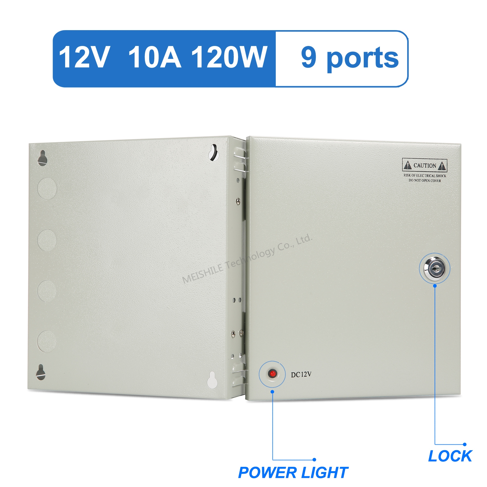 CCTV Power Supply Box, 9-Port Channel DC 12V 10A 120W Power Distribution Metal Fuse AC 110 -240V Surveillance Cameras