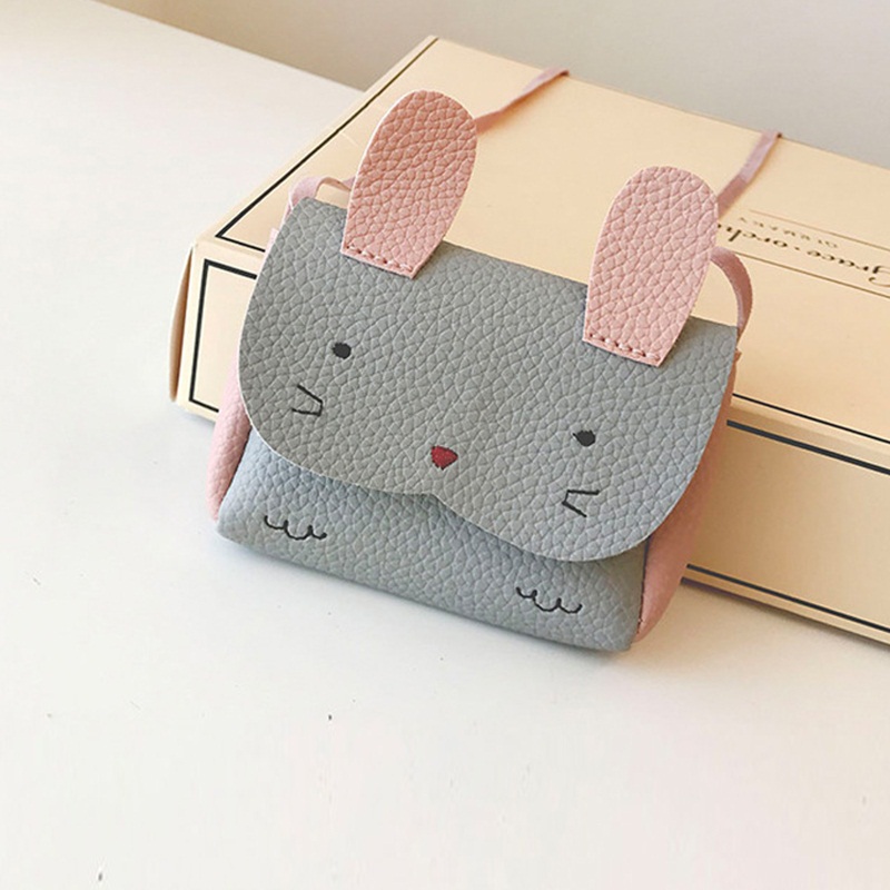 Cute PU Leather Kids Coin Purse Rabbit Bowknot Mini Messenger Bag Handbag Children Crossbody Bag for Girl Shoulder Bags: Gray