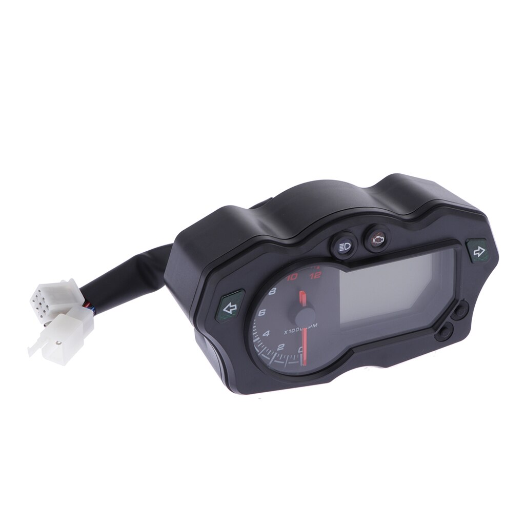 Motorcycle LCD Digital Speedometer, Universal 7 Color Tachometer Odometer Gauge Instrument, 12000 RPM 12V