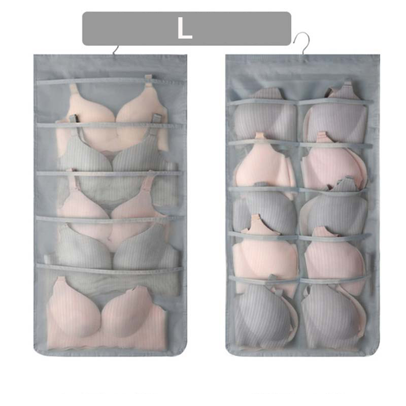 Mcao Hanging Closet Organizer Dual-Sided Wall Shelf Wardrobe Storage Bags for Underwear Bra Sock Mesh Pocket Metal Hanger TJ3624: L