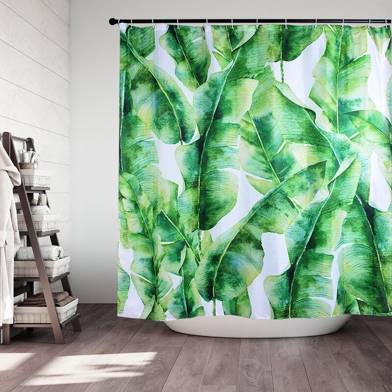 Feuille de plante tropicale Monstera Cactus rideau de douche rideau de salle de bain tissu imperméable Polyester résistant à la moisissure: M 180x180cm