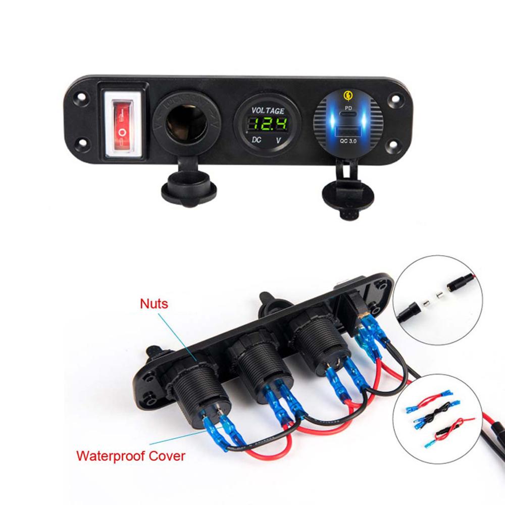Wasserdichte 4- in- 1 12v 24v mit  qc3.0 usb-typ-c-pd-schnellladeanschlüssen, led-voltmeter und schalter für auto, lkw und boot