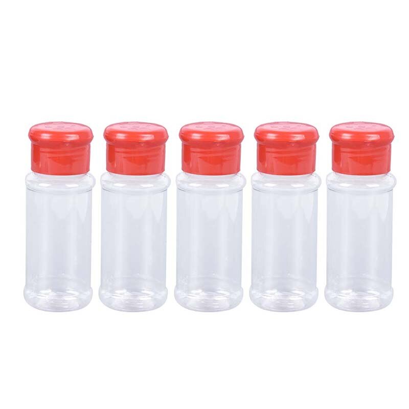 Tarros de plástico para condimentos, especias, sal, pimienta, para barbacoa, vinagre, embotellado, 100ml, 5 uds.: Red