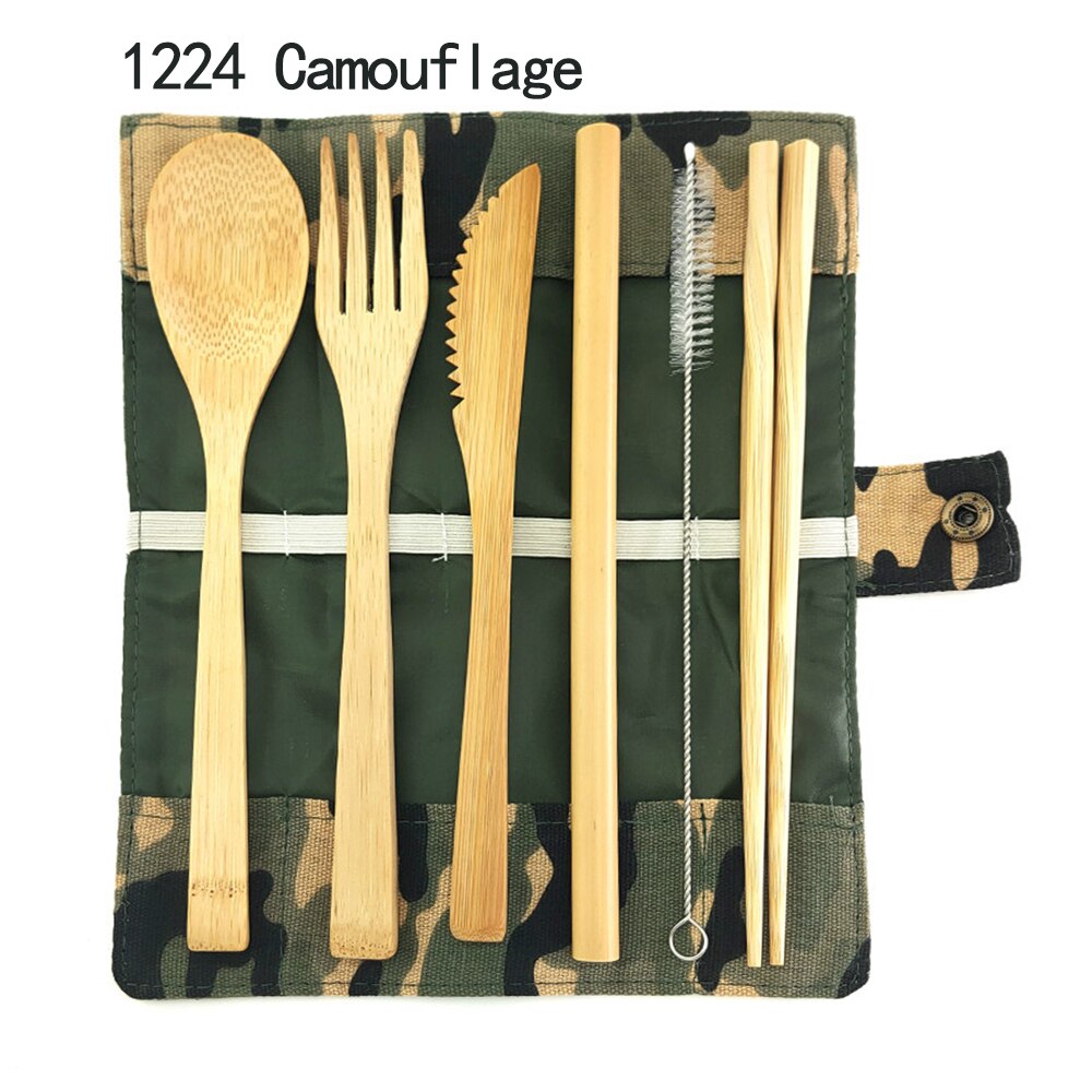 Bamboe Bestek Set Herbruikbare Bestek Set Servies Mes, Vork, Lepel, stro 0 Afval Dinnnerware Camping Reizen Bestek Set: 1224 Camouflage