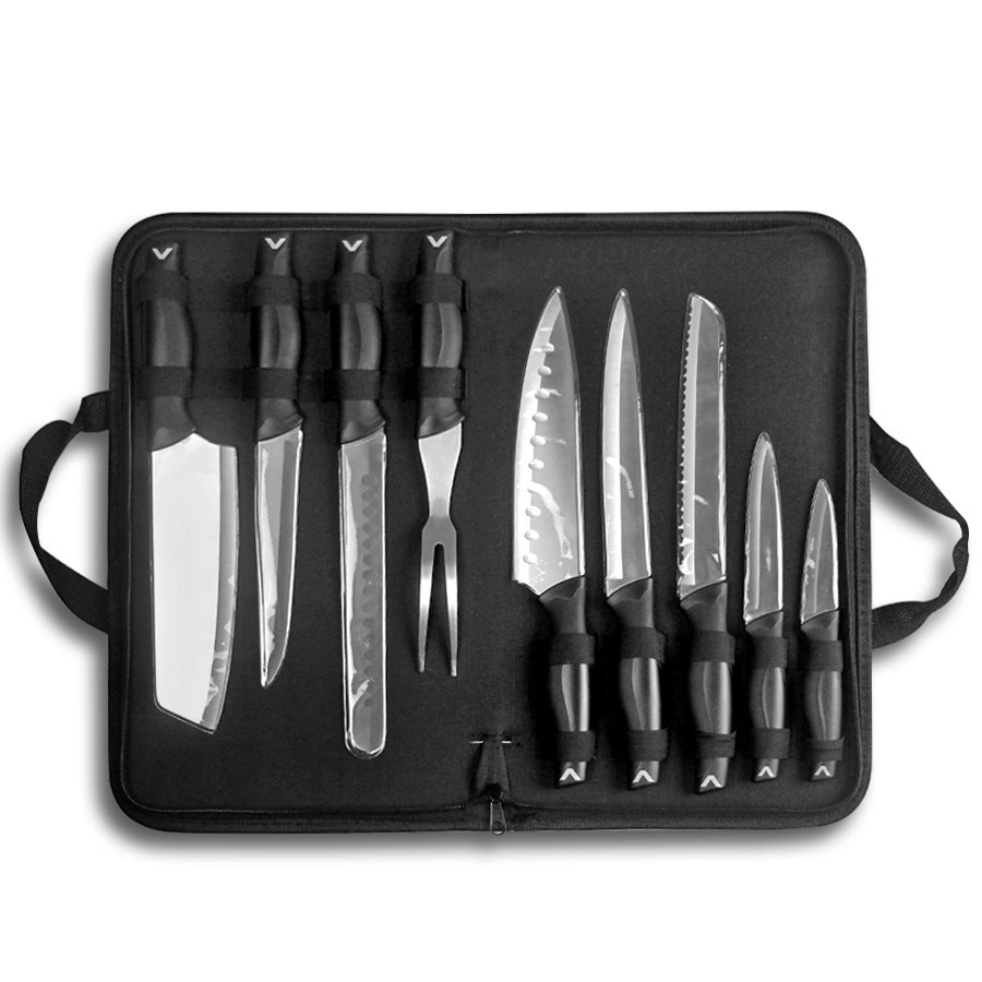9 st kockknivsset köksknivar i rostfritt stål knivset slaktare köttklyver urbening fruktkniv brödskärare med nylonpåse