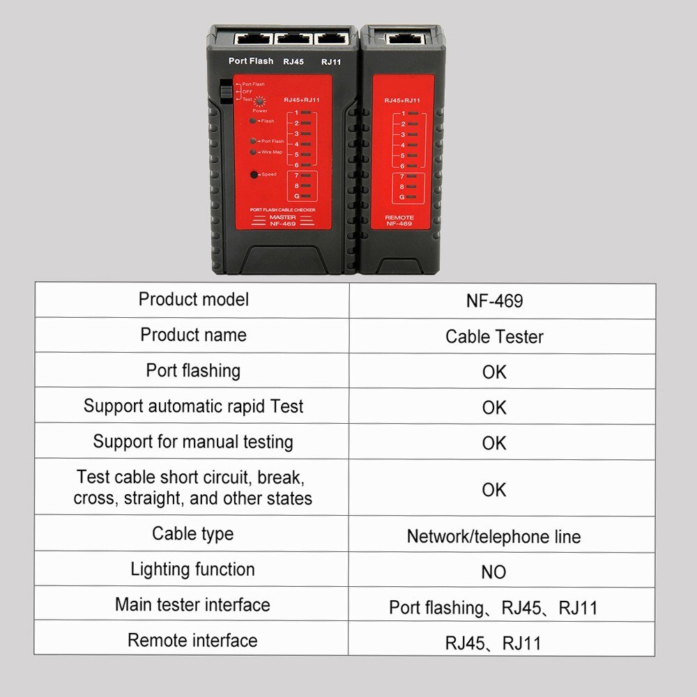 Nf -469 netværkskabeltester  rj45 rj11 tester til ethernet lan-kabel fastnetværktøj testværktøj