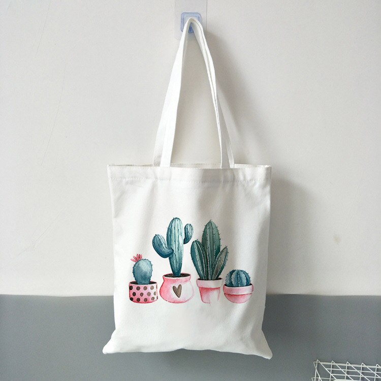 Cactus plante sac fourre-tout dames toile sacs à provisions sac de voyage sac à main graphique mignon pliable fourre-tout grande capacité: B0319-TBWH-M