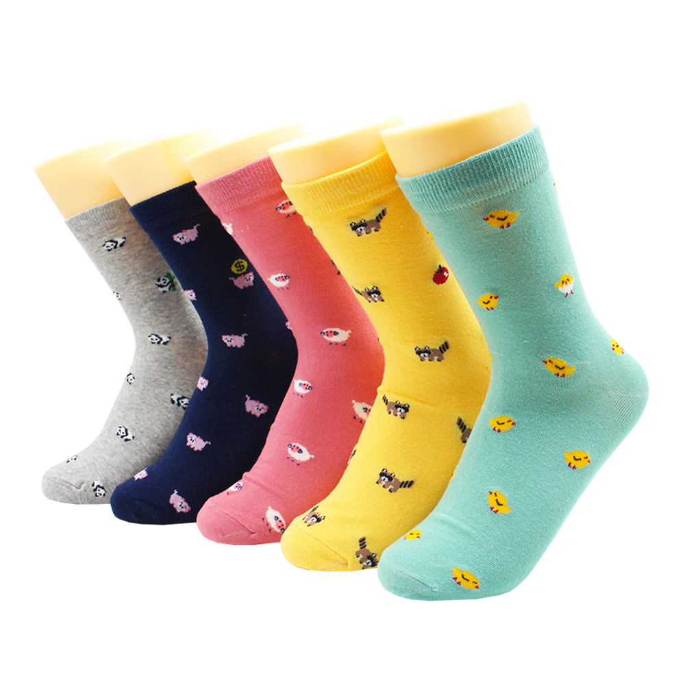 5 Pairs Harajuku Hip-Hop Animal Print Cotton Women Socks Korean Kawaii Cute Cartoon Cat Dog Duck Girl Socks: GRAY