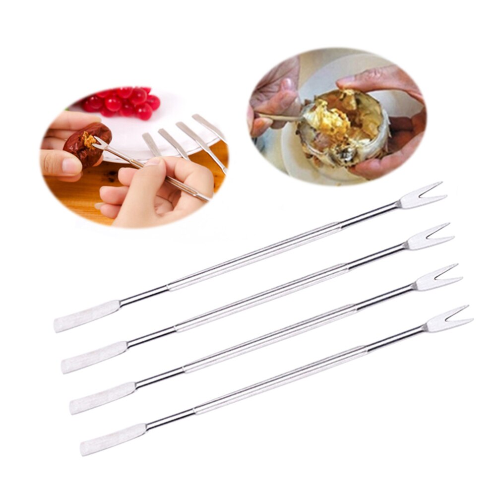 12PCS Stainless Steel Shellfish Seafood Forks Nut Picks Seafood Tools: Silver