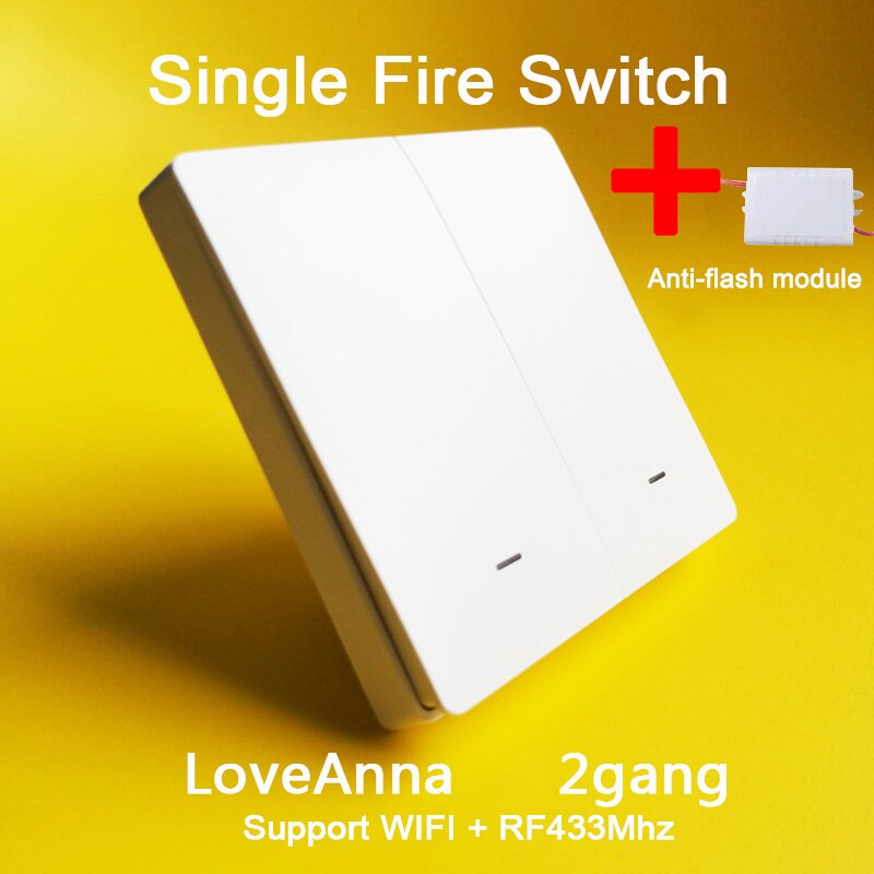 Ewelink Uk 1/2/3 Gang RF433mhz Wifi Smart Single Fire Wire Muur Lichtschakelaar Afstandsbediening Geen neutrale Lijn Schakelaar App Controle: 2gang