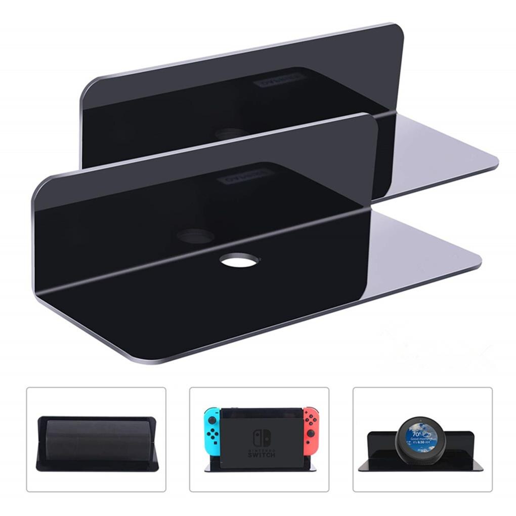 2 Pcs Wall Mounted Shelves Wall Hanging Display Decor Clock Speaker Organizer Acrylic Adhesive Shelf for Living Room Bedroom