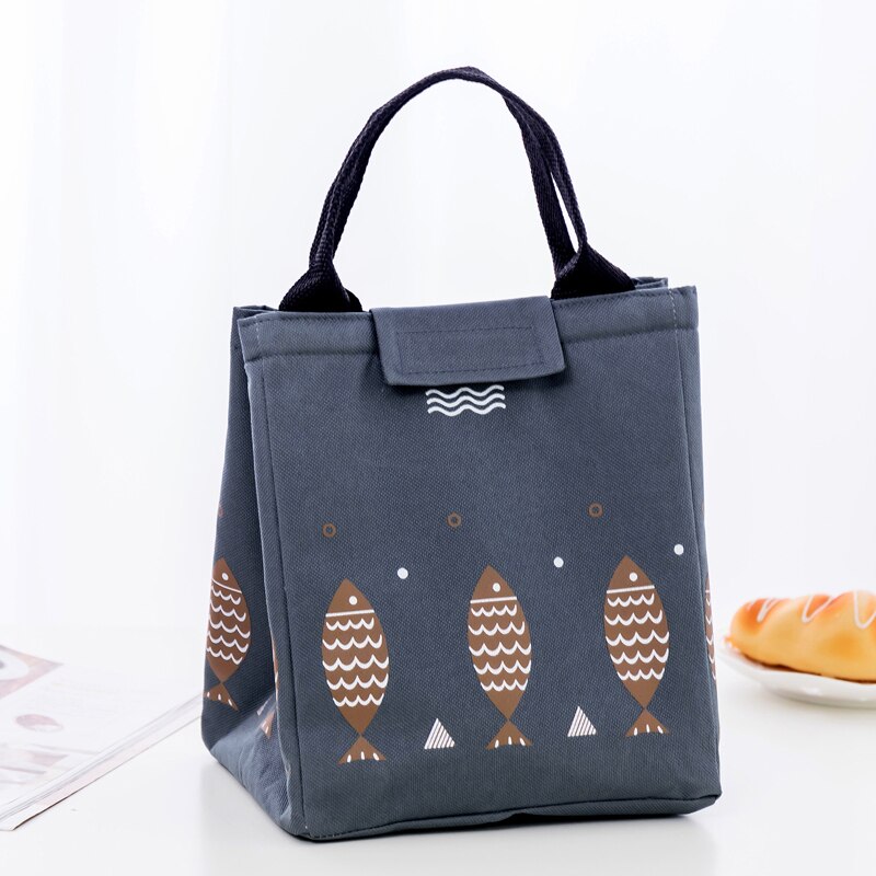 Bonamie Verkoop! Waterdichte Oxford Tote Lunch Tas Grote Capaciteit Thermische Voedsel Picknick Lunch Tassen Voor Vrouwen Kid Mannen Vis Patroon: Dark Gray