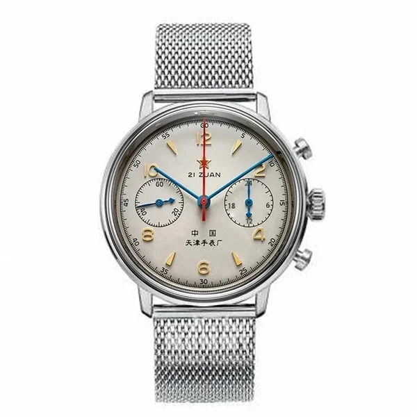 Herenhorloges 1963 piloot automatisch horloge 42 mm waterdicht retro quartz chronograaf vintage dress watch: Black
