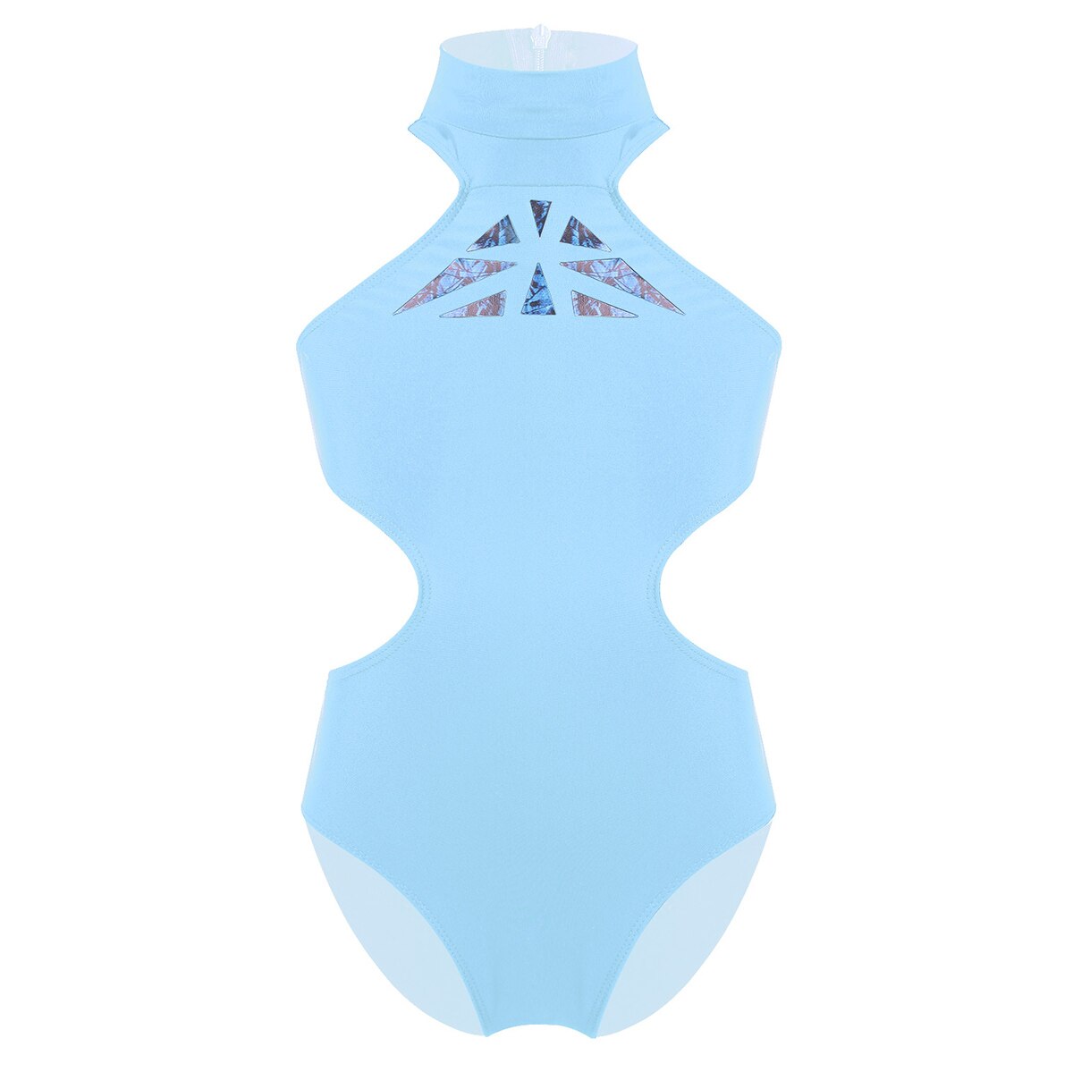Kids Girls Sleeveless Leotard for Ballet Dance Mock Neck Cutouts Waist Racer Back with Zipper Gymnastics One-piece Jumpsuit: Sky Blue / 10